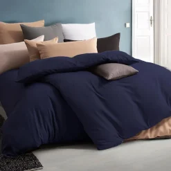 Soifox Bettwäsche 4-teilig 135x200 cm Marineblau, Mikrofaser, bügelfrei