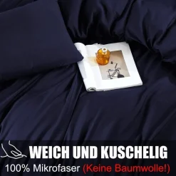 Soifox Bettwäsche 4-teilig 135x200 cm Marineblau, Mikrofaser, bügelfrei