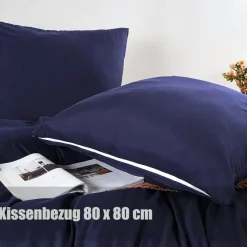 Soifox Bettwäsche 4-teilig 135x200 cm Marineblau, Mikrofaser, bügelfrei