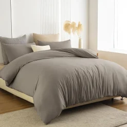 Soifox Bettwäsche 140x200 cm Taupe - Bügelfreie Mikrofaser Bettgarnitur mit
