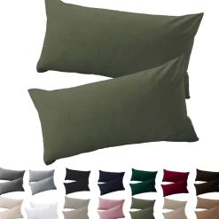 Soifox Kissenbezug 40x70 cm (2er Set) - Olivgrün, 100% Mikrofaser, mit