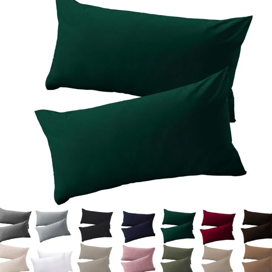 Soifox Kissenbezug 40x70 cm im 2er Set, Dunkelgrün, 100% Mikrofaser, mit