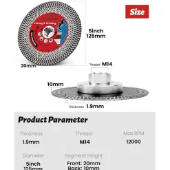 Solidure 125 mm Super-Fliesen-Klinge Turbo-Porzellan-Diamantscheibe mit