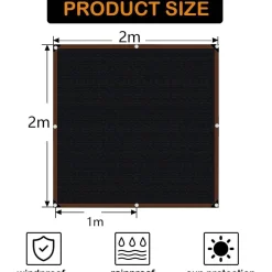 Sonnensegel Rechteckig Balkon Schattennetz 2x1m Schwarz UV-Schutz 100% HDPE