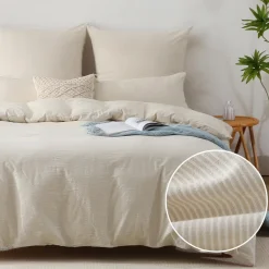 Soulful Bettwäsche Set 220x240 cm, 100% Gewaschene Baumwolle, Gestreift Beige