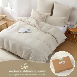 Soulful Bettwäsche Set 220x240 cm, 100% Gewaschene Baumwolle, Gestreift Beige