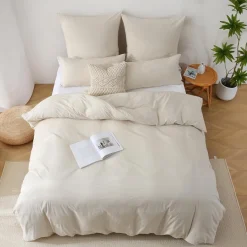 Soulful Bettwäsche Set 220x240 cm, 100% Gewaschene Baumwolle, Gestreift Beige