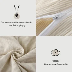 Soulful Bettwäsche Set 220x240 cm, 100% Gewaschene Baumwolle, Gestreift Beige