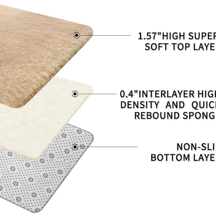 Sour Lemon Hochflor Teppich Beige 200x300 cm - Waschbar, Anti-Rutsch, Flauschig