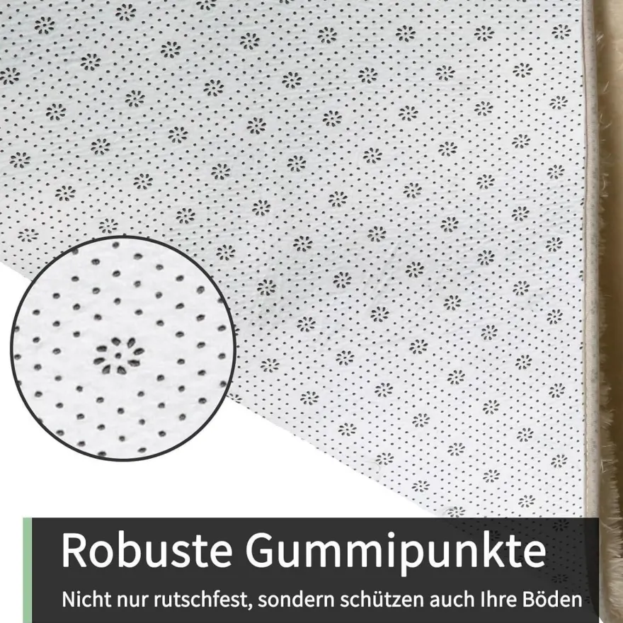 Sour Lemon Hochflor Teppich Beige 200x300 cm - Waschbar, Anti-Rutsch, Flauschig