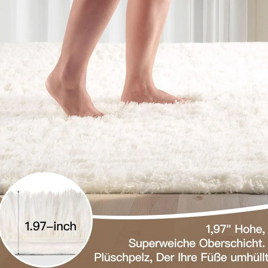 Sour Lemon Hochflor Teppich Grau 140x200 cm - Waschbar, Flauschig, Rutschfest