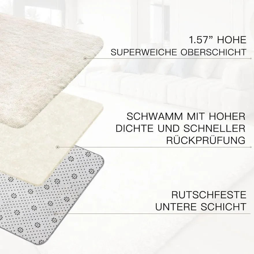 Sour Lemon Hochflor Teppich Grau 140x200 cm - Waschbar, Flauschig, Rutschfest