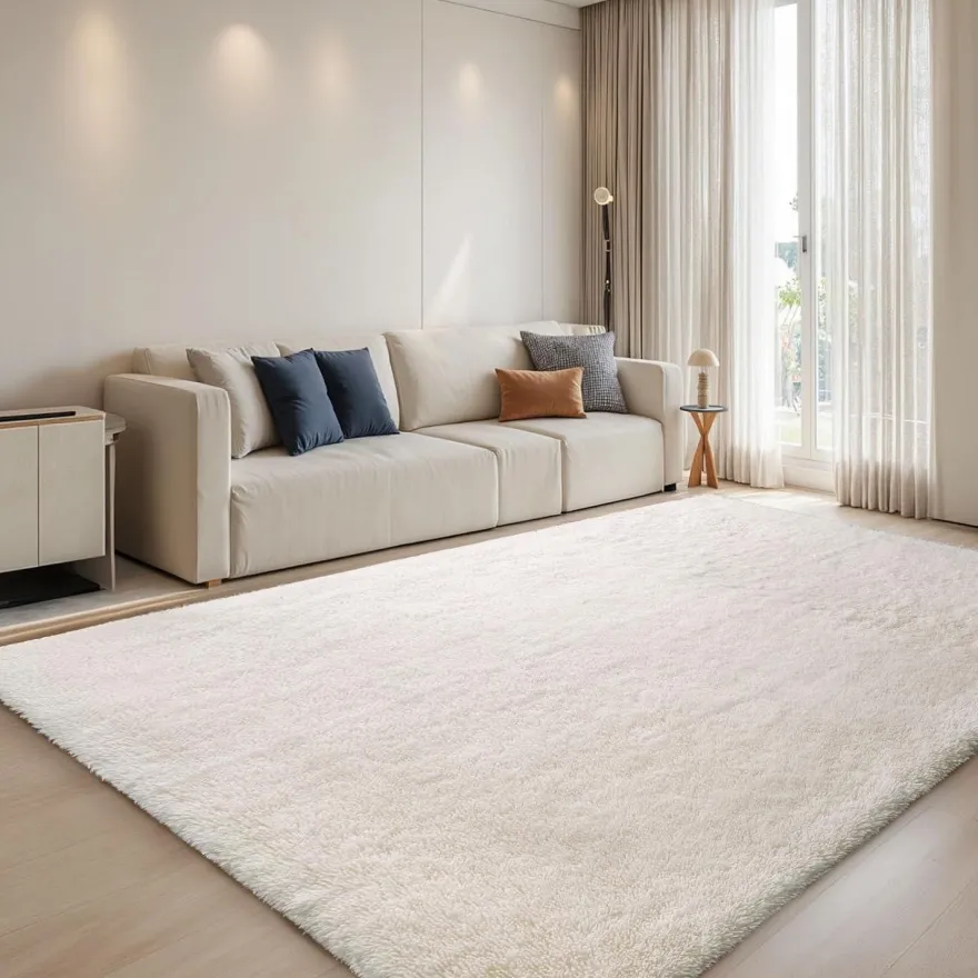 Sour Lemon Hochflor Teppich Grau 140x200 cm - Waschbar, Flauschig, Rutschfest