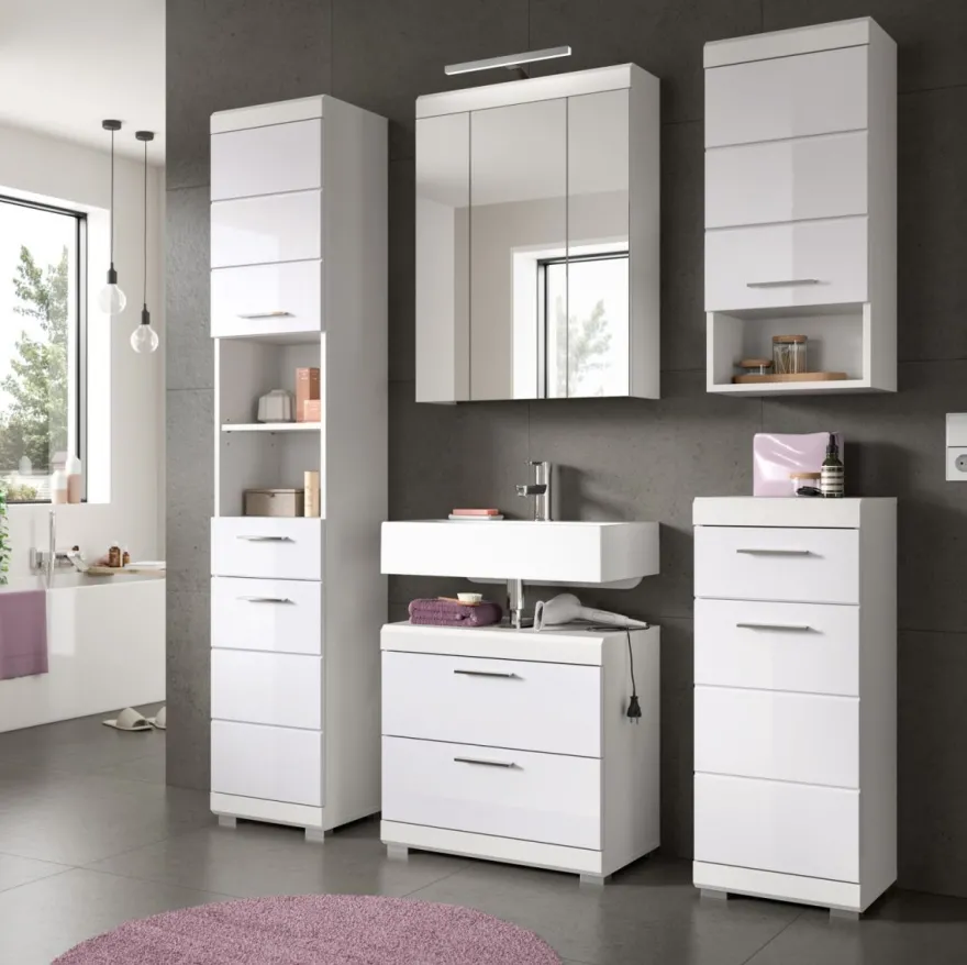 Spiegelschrank Badschrank weiß Hochglanz Badezimmer Spiegel Schrank 3-türig Shawn
