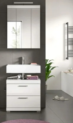 Spiegelschrank Badschrank weiß Hochglanz Badezimmer Spiegel Schrank 3-türig Shawn