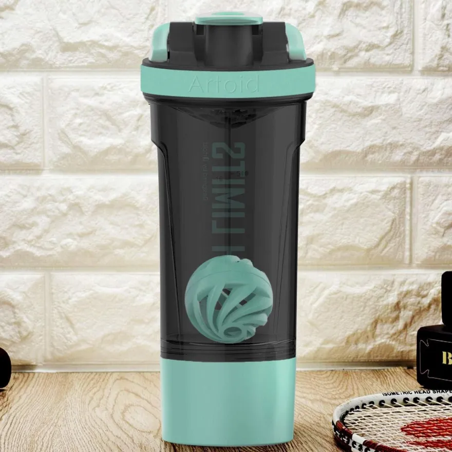 Sportmixer Shaker 720ml mit Sieb Spiralkugel Aufbewahrungsbox Aquagrün