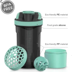 Sportmixer Shaker 720ml mit Sieb Spiralkugel Aufbewahrungsbox Aquagrün