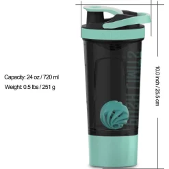 Sportmixer Shaker 720ml mit Sieb Spiralkugel Aufbewahrungsbox Aquagrün