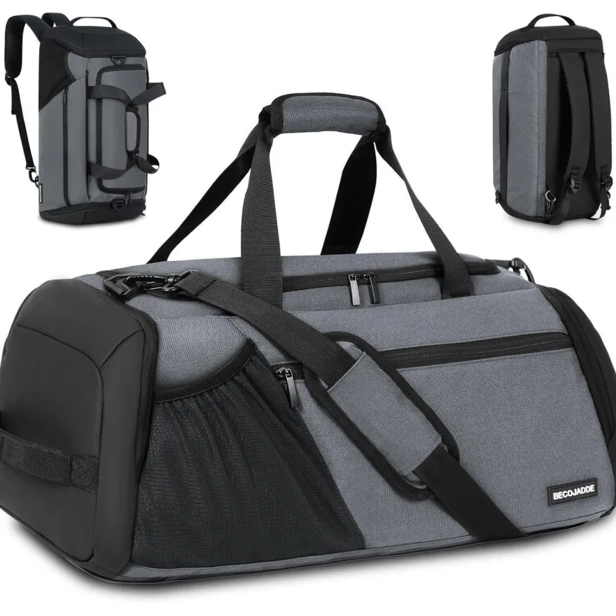 Sporttasche Herren 45L Groß Rucksack Schuhfach Nassfach Wasserdicht Grau