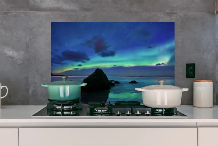 Spritzschutz Küchenrückwand - 90x60 cm Himmel - Landschaft - Polarlicht