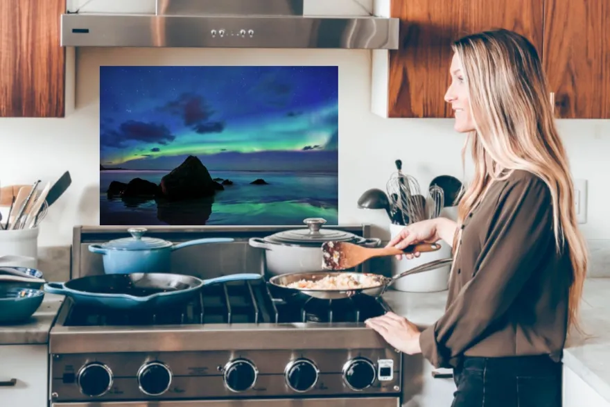 Spritzschutz Küchenrückwand - 90x60 cm Himmel - Landschaft - Polarlicht
