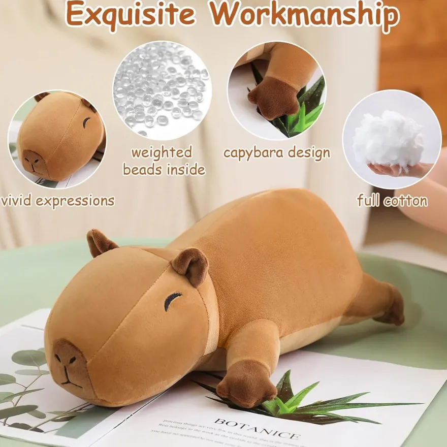 SQEQE Beschwertes Capybara Plüschtier 35 cm - Süßes Wasserschwein Kuscheltier