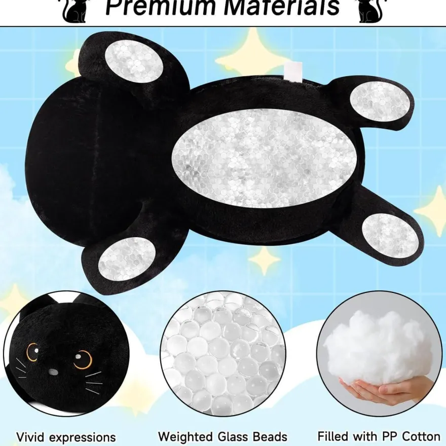 SQEQE Gewichtetes Katze Kuscheltier, Schwarze Katze Plüschtier mit Gewicht