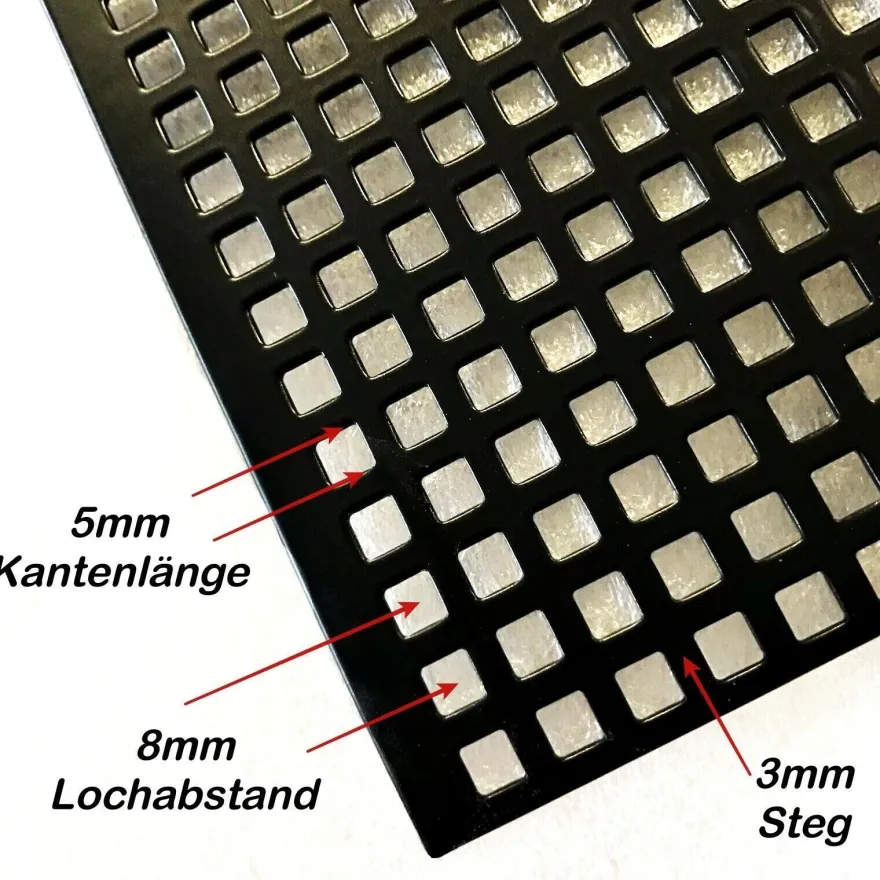 Stahl verzinkt Lochblech QG 5-8 t=1,5 mm schwarz pulverbeschichtet Blech Wunschmaß