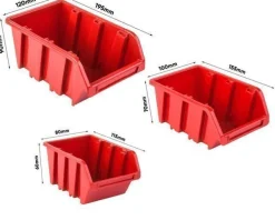 Stapelboxen + Wandregal Boxen 24 Sichtlagerkästen Halterungen rot