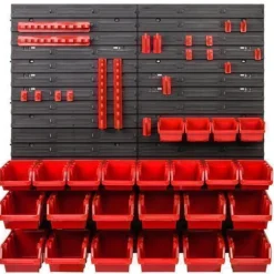 Stapelboxen + Wandregal Boxen 24 Sichtlagerkästen Halterungen rot