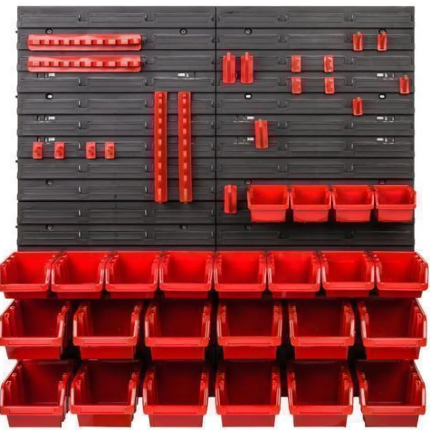 Stapelboxen + Wandregal Boxen 24 Sichtlagerkästen Halterungen rot