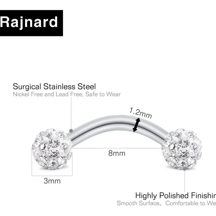 9-10 Stück Augenbrauenpiercing Rook Piercing Ohrringe 16G 8mm Diamant Perle Star