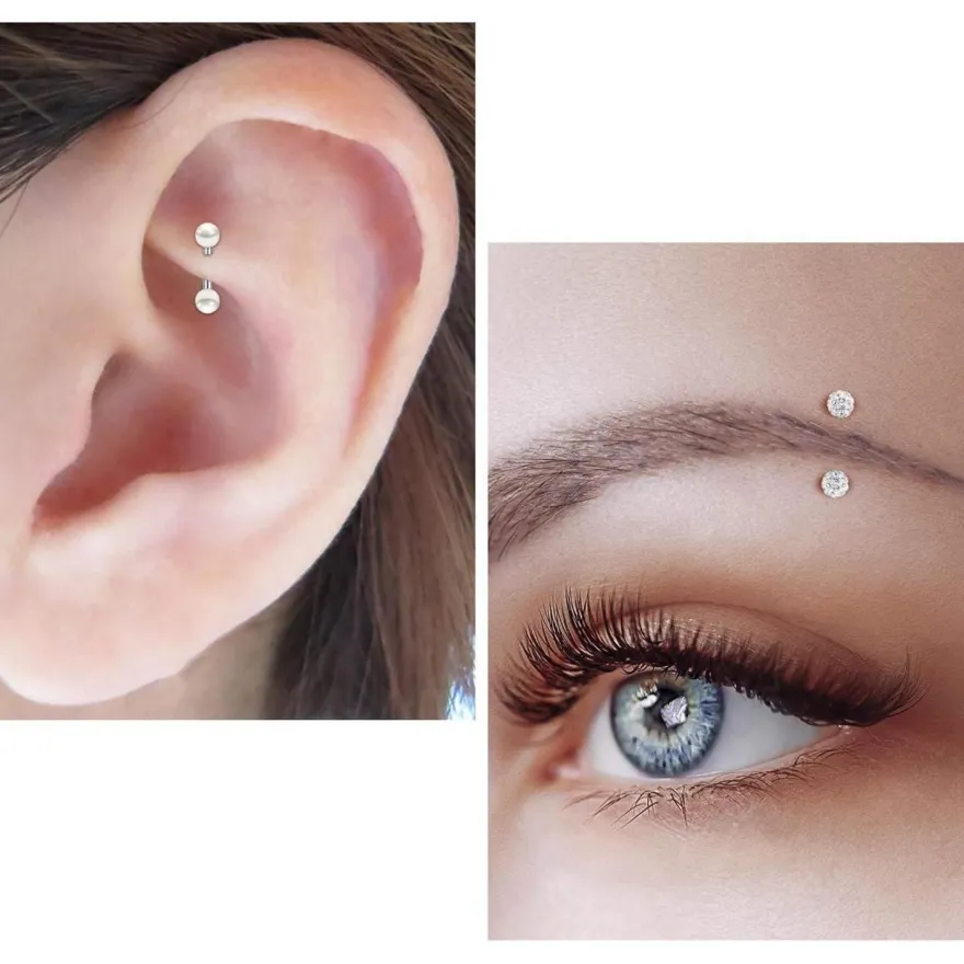 9-10 Stück Augenbrauenpiercing Rook Piercing Ohrringe 16G 8mm Diamant Perle Star