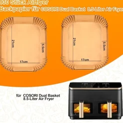 130 Stück Hivio Backpapier für Heißluftfritteuse COSORI 2 Kammern 8,5L