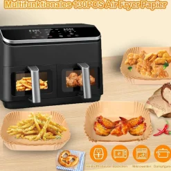 130 Stück Hivio Backpapier für Heißluftfritteuse COSORI 2 Kammern 8,5L