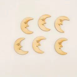 6 Stück Mond mit Gesicht 4 cm Holz Dekoration Basteln Kinder Streudeko