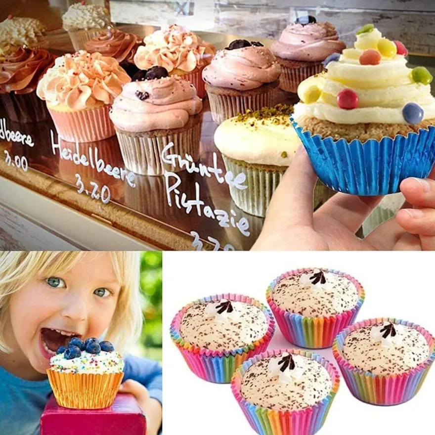 200 Stück Regenbogen Cupcake Liner Muffinförmchen Papier Backformen