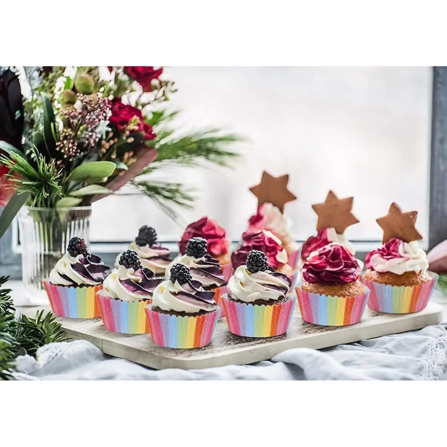 200 Stück Regenbogen Cupcake Liner Muffinförmchen Papier Backformen