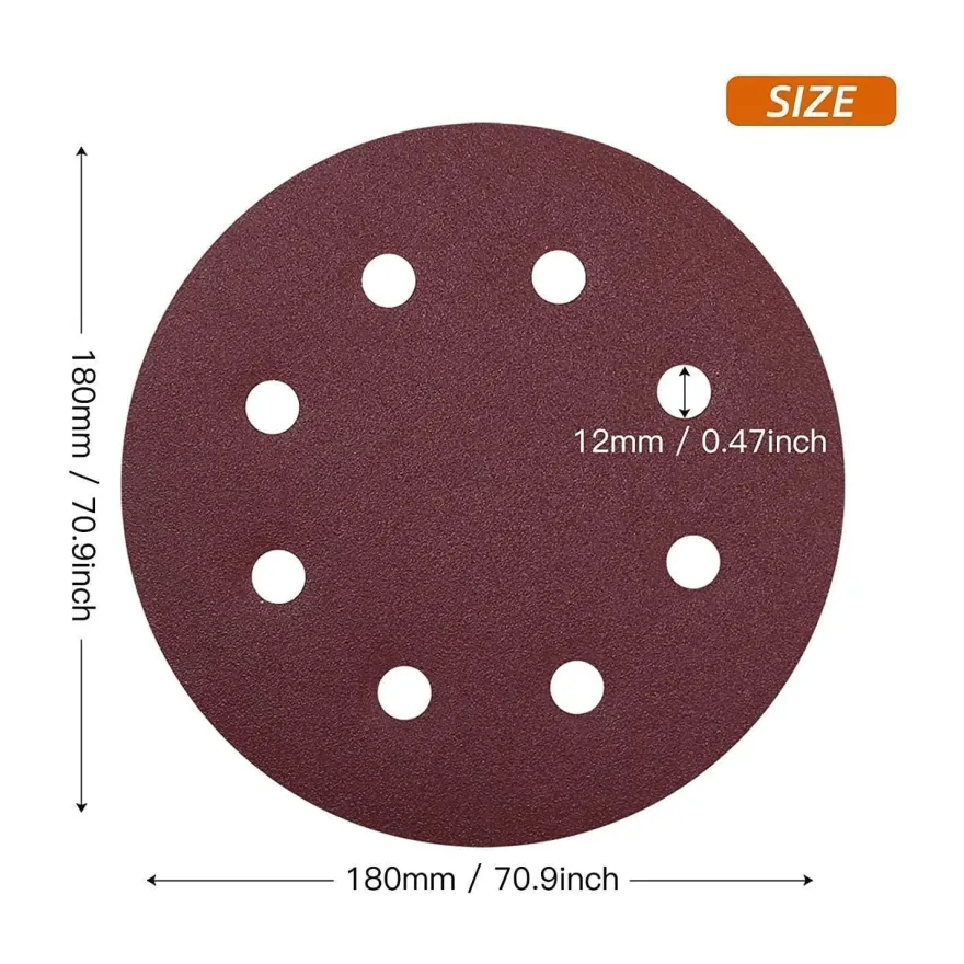 40 Stück Schleifpapier 180mm Klett, Körnung 180, 8 Loch für Langhalsschleifer