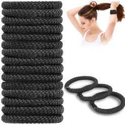 15 Stück Schwarze Elastische Haarbänder Zopfgummi für Damen, Mädchen