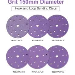 Stebruam 30tlg Keramik Schleifpapier 150mm Klett, 15 Loch, Körnung 60-600 für
