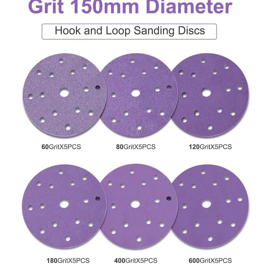 Stebruam 30tlg Keramik Schleifpapier 150mm Klett, 15 Loch, Körnung 60-600 für