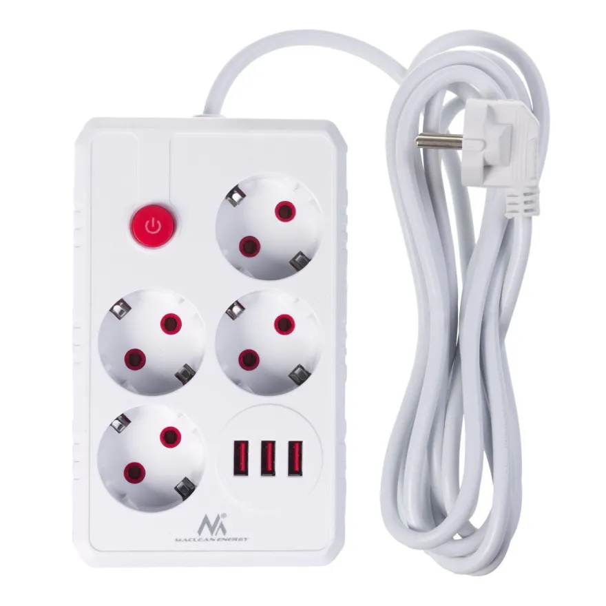 Steckdosenleiste 4 Steckdosen 2500W 3xUSB weiß 3m MCE393 W Maclean
