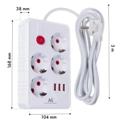 Steckdosenleiste 4 Steckdosen 2500W 3xUSB weiß 3m MCE393 W Maclean