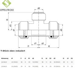 Steckfitting Messing T-Stück, 15-22mm, gleich oder reduziert, Tectite T130