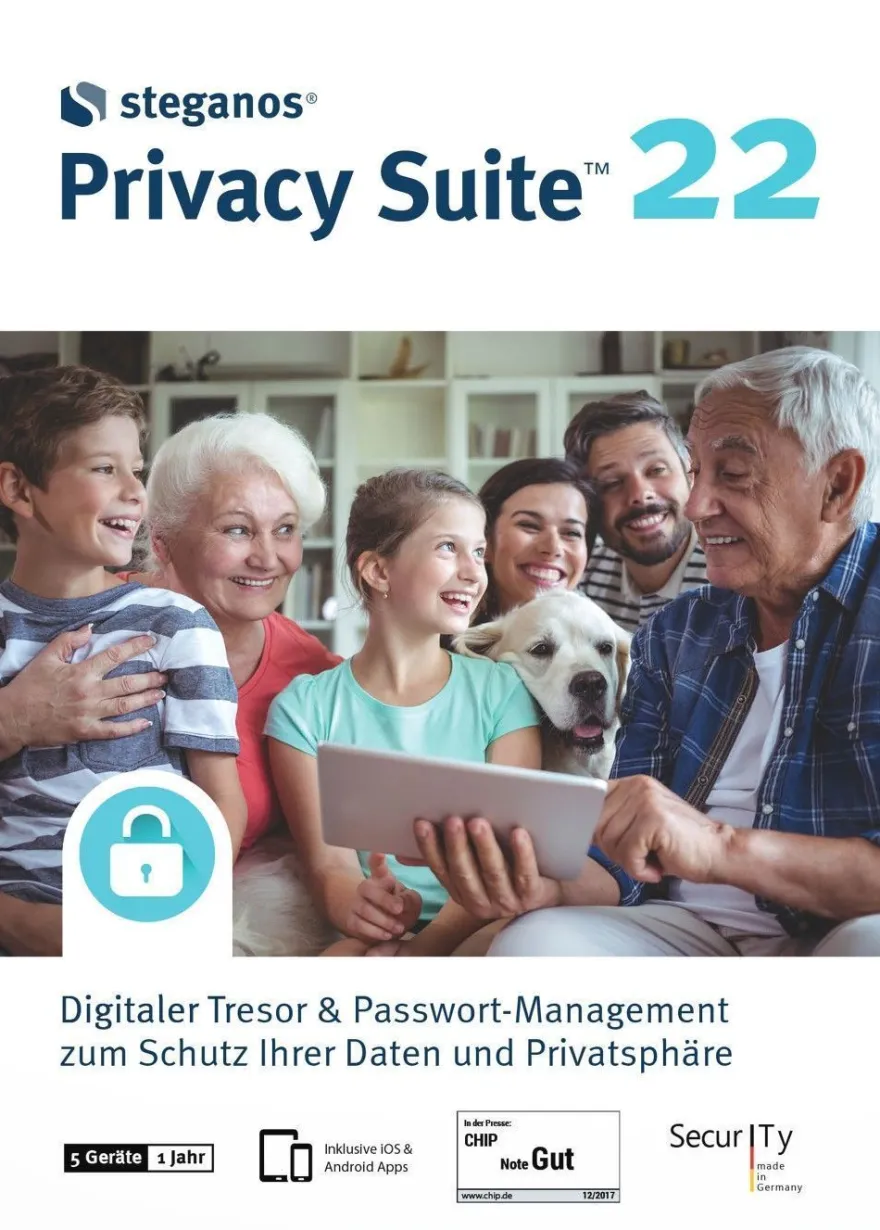Steganos Privacy Suite 22 f�r 5 Ger�te - Laufzeit 1 Jahr - Datentresor - ESD