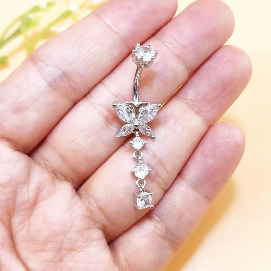 925 Sterling Silber Bauchnabelpiercing 10mm mit Anhänger Piercing 14G