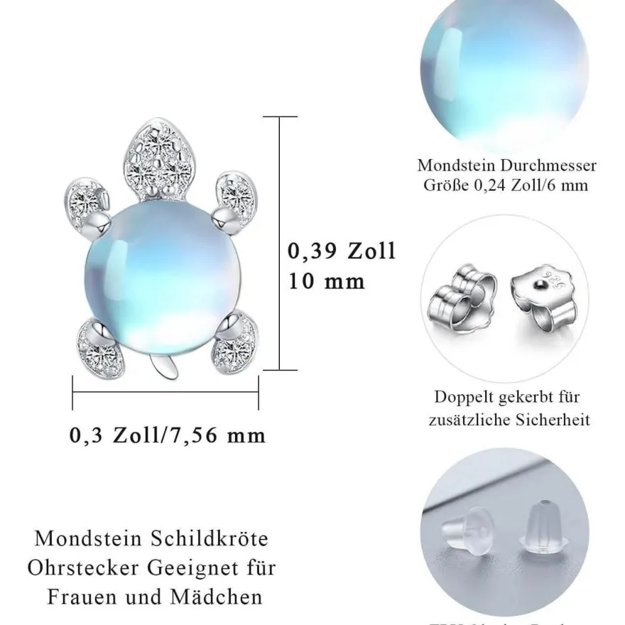 925 Sterling Silber Schildkröte Ohrringe Mondstein Mädchen Frauen Kinder