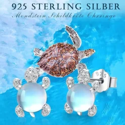 925 Sterling Silber Schildkröte Ohrringe Mondstein Mädchen Frauen Kinder