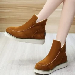 Stiefel Damen Freizeit Boden Stiefeletten Dick Schlosser Zeh Gestrickt